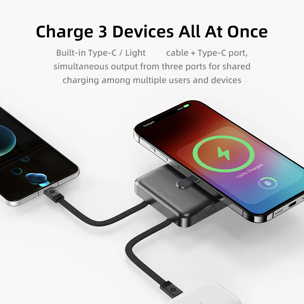 Picture of Rock CCC 3C Certified Power Bank Magnetic PD20W 15W Magnetic Wireless Charging Fast Charge 10000mAh Travel Portable CCC Power Bank powerbank with Built in Stand Cable for Apple Watch AirPods Smartphones (Grey)