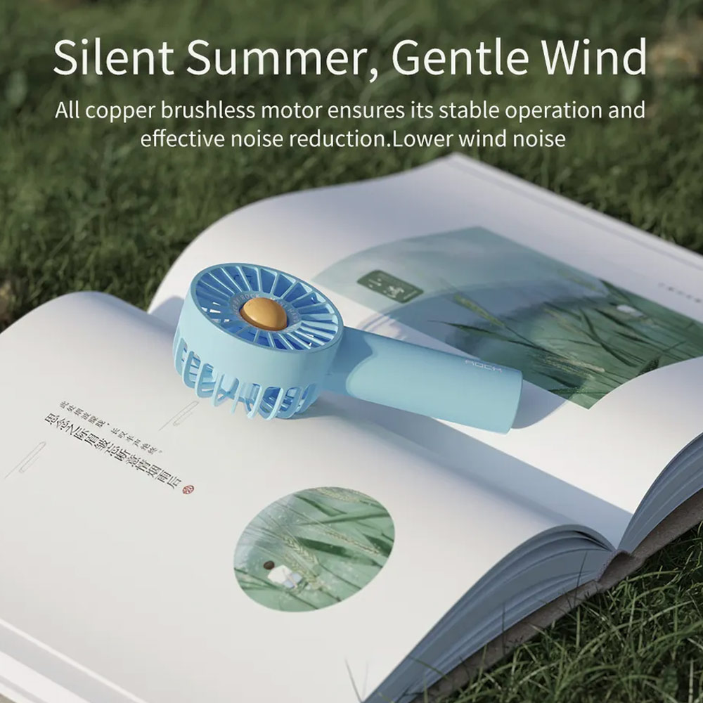 Picture of Rock 3 Speed Wind Force Portable Hold Handheld Mini Rechargeable Fan 1800mAh (Sky Blue)