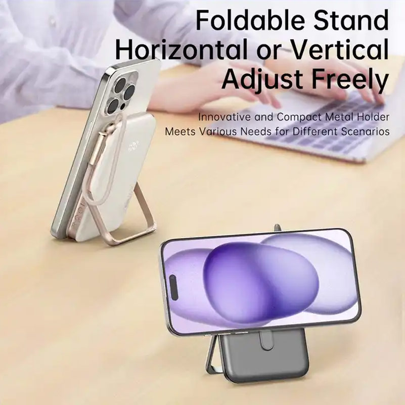 Picture of Rock P30 Pro  PD30W 15W Magnetic Wireless Charging Fast Charge 10000mAh Travel Portable Small Palm Size Compact Mini Power Bank powerbank Stand Holder with Type C Cable (Beige)