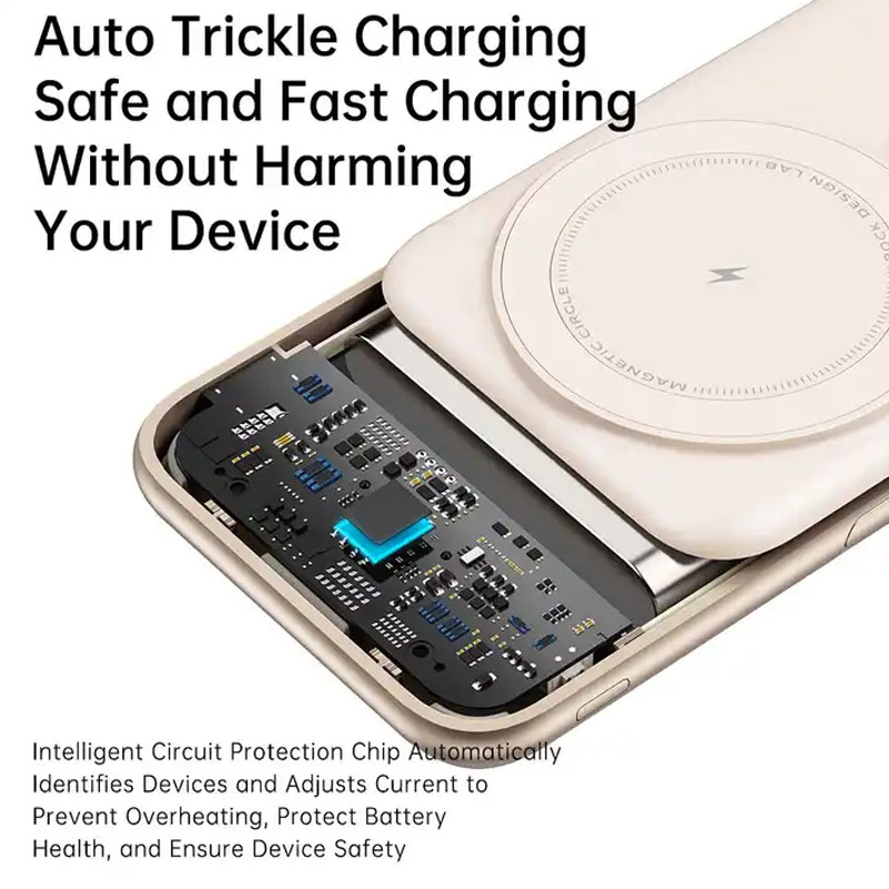 Picture of Rock P30 Pro  PD30W 15W Magnetic Wireless Charging Fast Charge 10000mAh Travel Portable Small Palm Size Compact Mini Power Bank powerbank Stand Holder with Type C Cable (Beige)