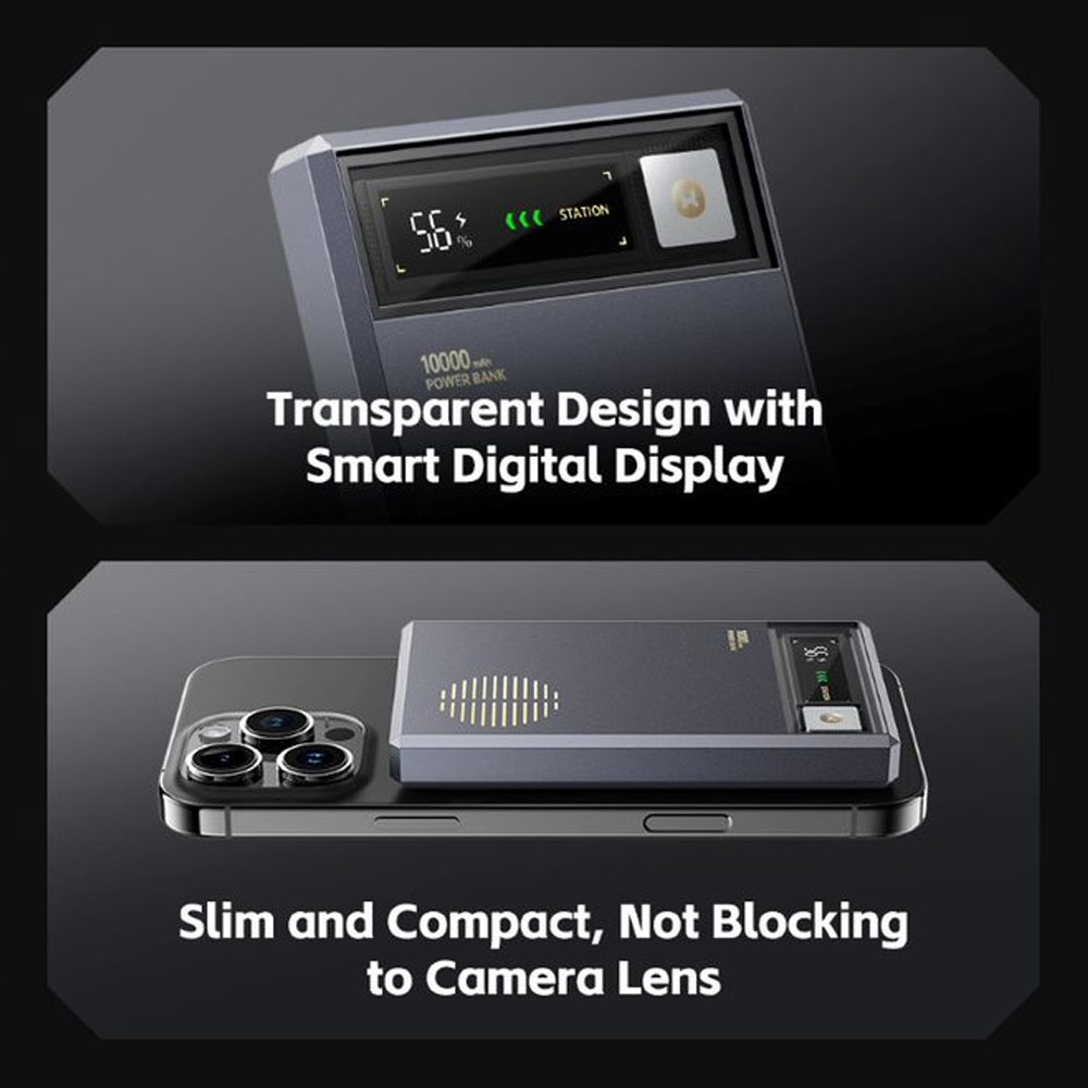 Picture of Rock CCC 3C Certified Power Bank Retro PD20W 15W Magnetic Wireless Charging Fast Charge 10000mAh Travel Portable Small Palm Size Compact Mini Slim Thin Power Bank powerbank (Grey)