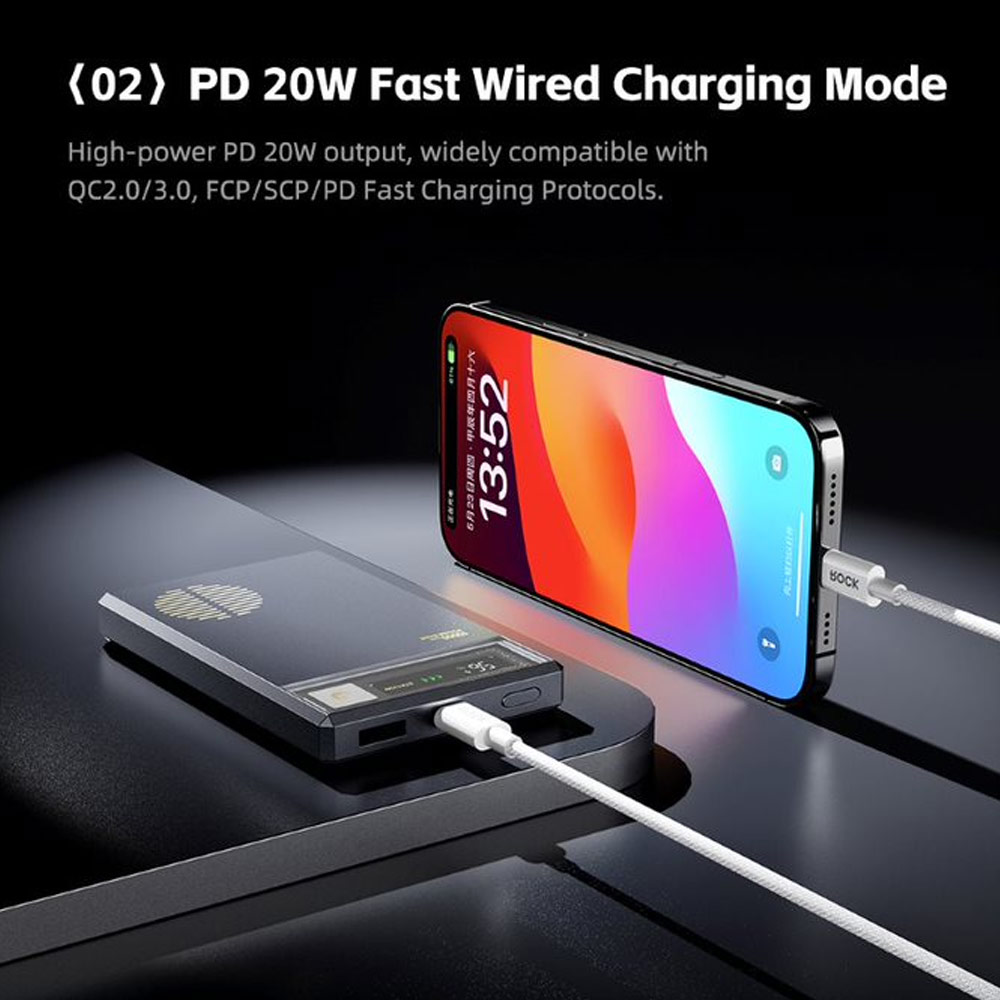 Picture of Rock CCC 3C Certified Power Bank Retro PD20W 15W Magnetic Wireless Charging Fast Charge 10000mAh Travel Portable Small Palm Size Compact Mini Slim Thin Power Bank powerbank (Grey)