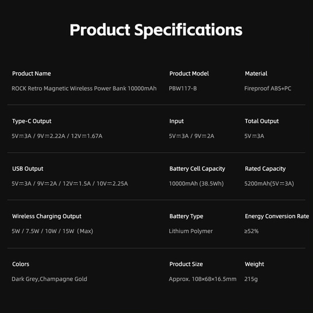 Picture of Rock CCC 3C Certified Power Bank Retro PD20W 15W Magnetic Wireless Charging Fast Charge 10000mAh Travel Portable Small Palm Size Compact Mini Slim Thin Power Bank powerbank (Grey)