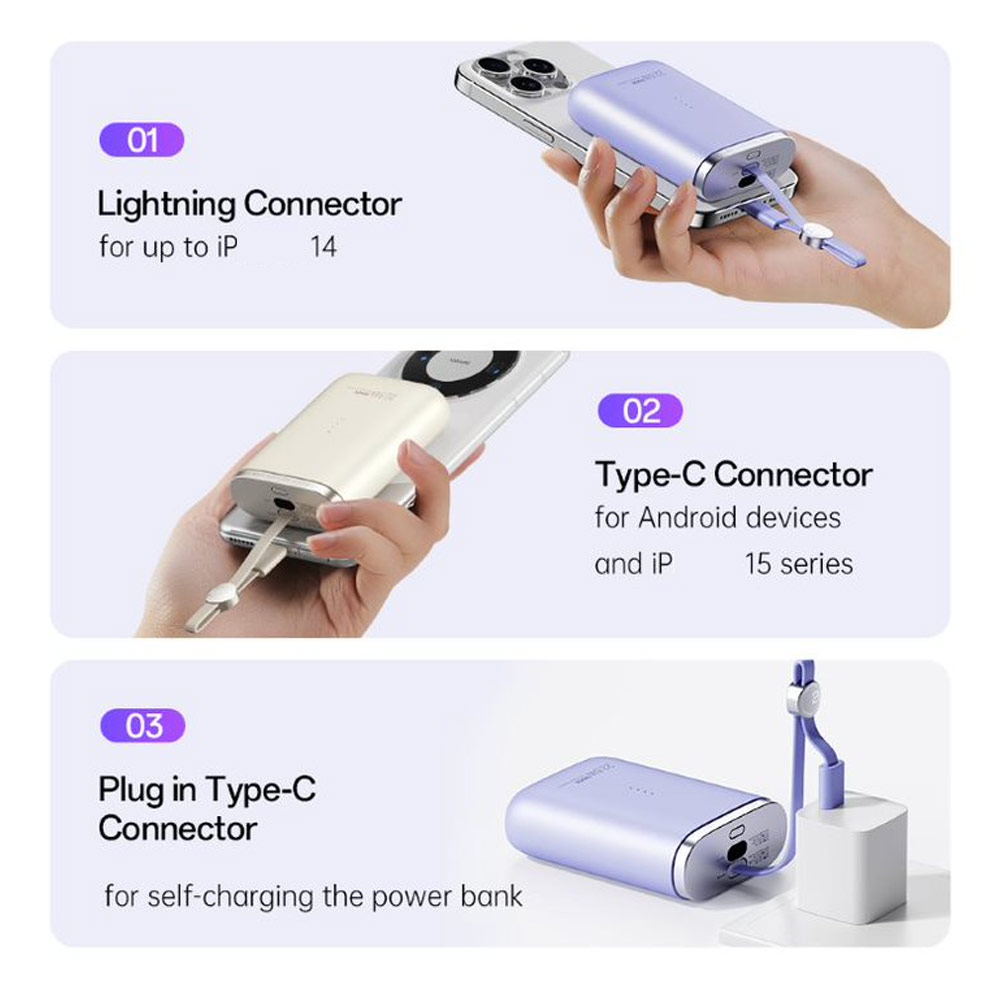 Picture of Rock CCC 3C Certified Power Bank Mini Compact Pocket Size Small Thin Portable Easy Travel Fast Charge CCC Powerbank Power Bank with Cable (Black)