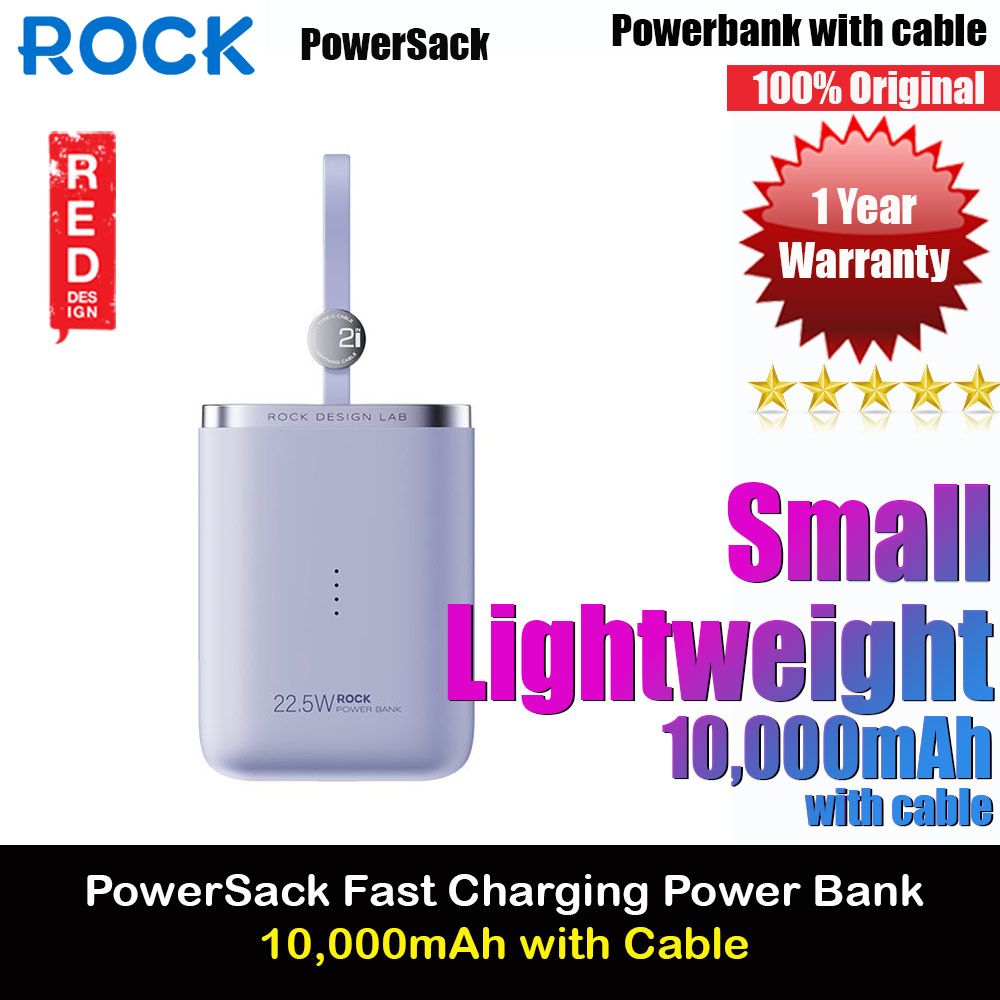Picture of Rock CCC 3C Certified Power Bank Mini Compact Pocket Size Small Thin Portable Easy Travel Fast Charge CCC Powerbank Power Bank with Cable (Purpler) Red Design- Red Design Cases, Red Design Covers, iPad Cases and a wide selection of Red Design Accessories in Malaysia, Sabah, Sarawak and Singapore 