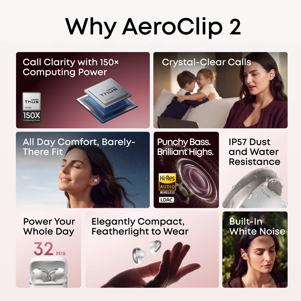 Picture of Soundcore by Anker AeroClip 2 Guinness-Certified Open-Ear Clip-On Earbuds with AI Clear Calls - Burgundy Red