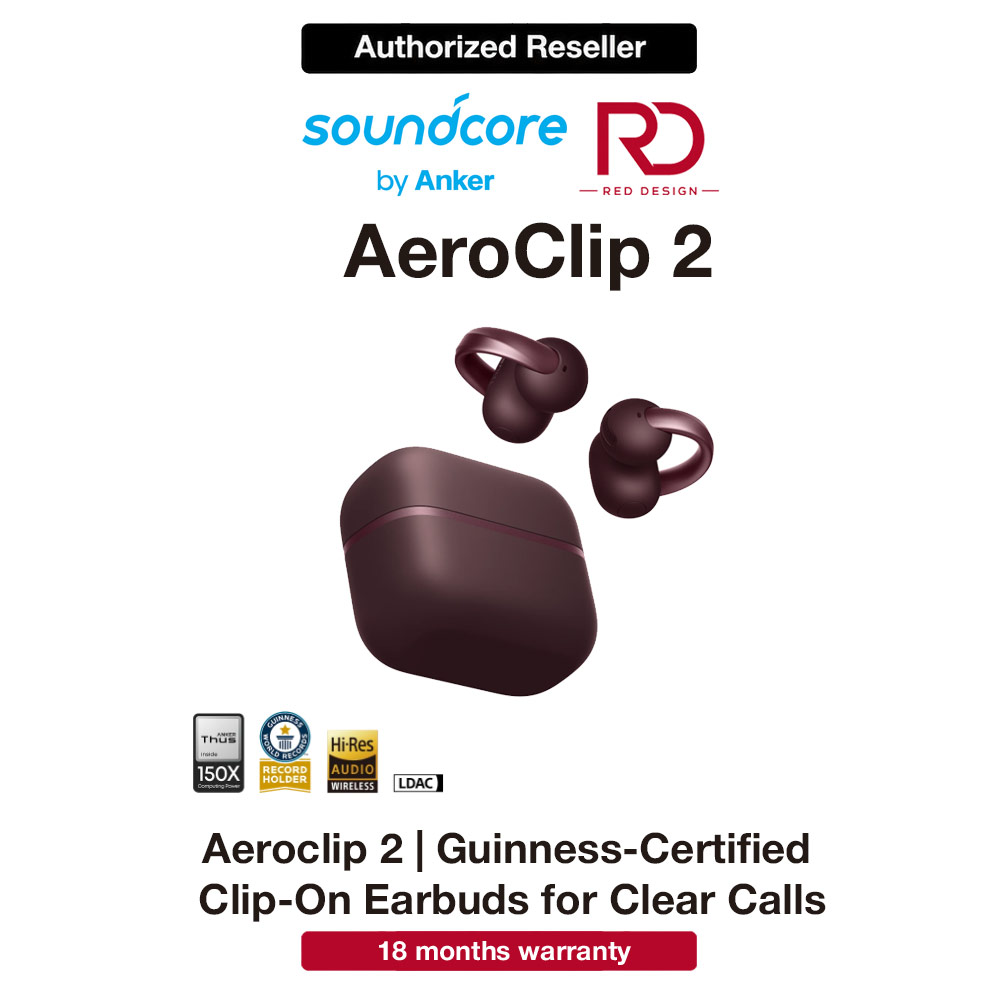 Picture of Soundcore AeroClip 2 Guinness-Certified Open-Ear Clip-On Earbuds with AI Clear Calls - Red Red Design- Red Design Cases, Red Design Covers, iPad Cases and a wide selection of Red Design Accessories in Malaysia, Sabah, Sarawak and Singapore 