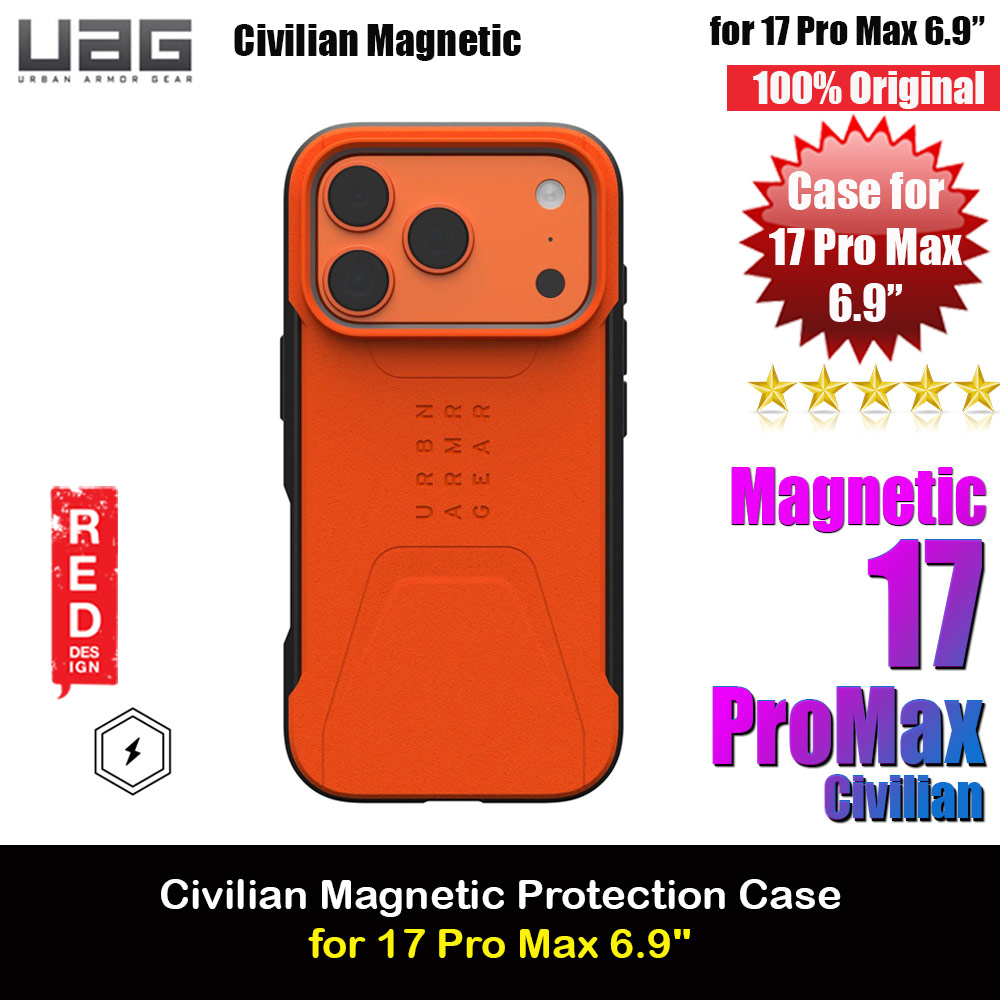 Picture of UAG Civilian Magsafe Drop Proof Shock Absorbing Drop Protection Case Case for iPhone 17 Pro Max 6.9 (Orange) Apple iPhone 17 Pro Max 6.9- Apple iPhone 17 Pro Max 6.9 Cases, Apple iPhone 17 Pro Max 6.9 Covers, iPad Cases and a wide selection of Apple iPhone 17 Pro Max 6.9 Accessories in Malaysia, Sabah, Sarawak and Singapore 
