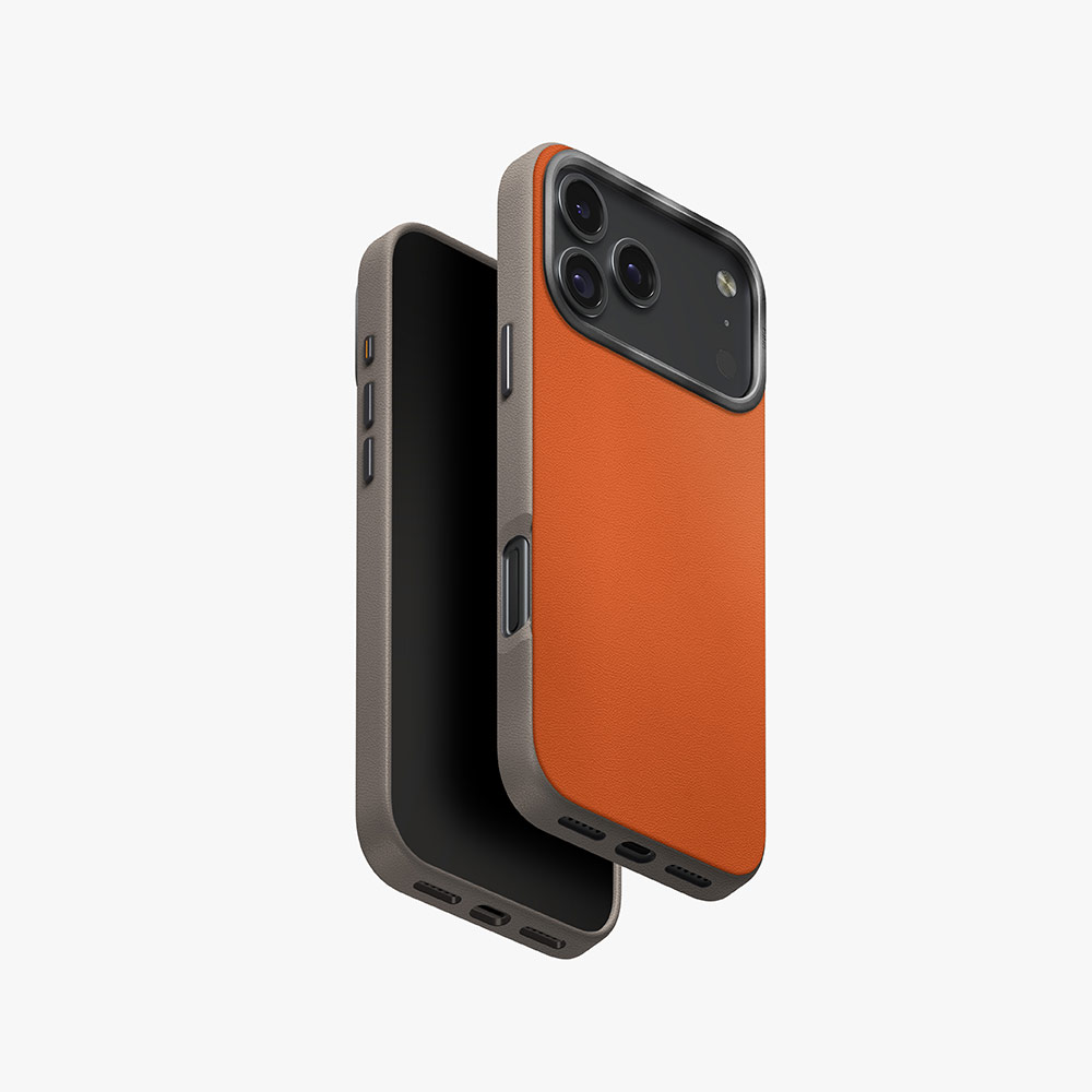 Picture of Apple iPhone 17 Pro 6.3 Case | Uniq Lyden DS Premium Leatherette Magclick Protection Case for iPhone 17 Pro 6.3 (Flamed Orange)