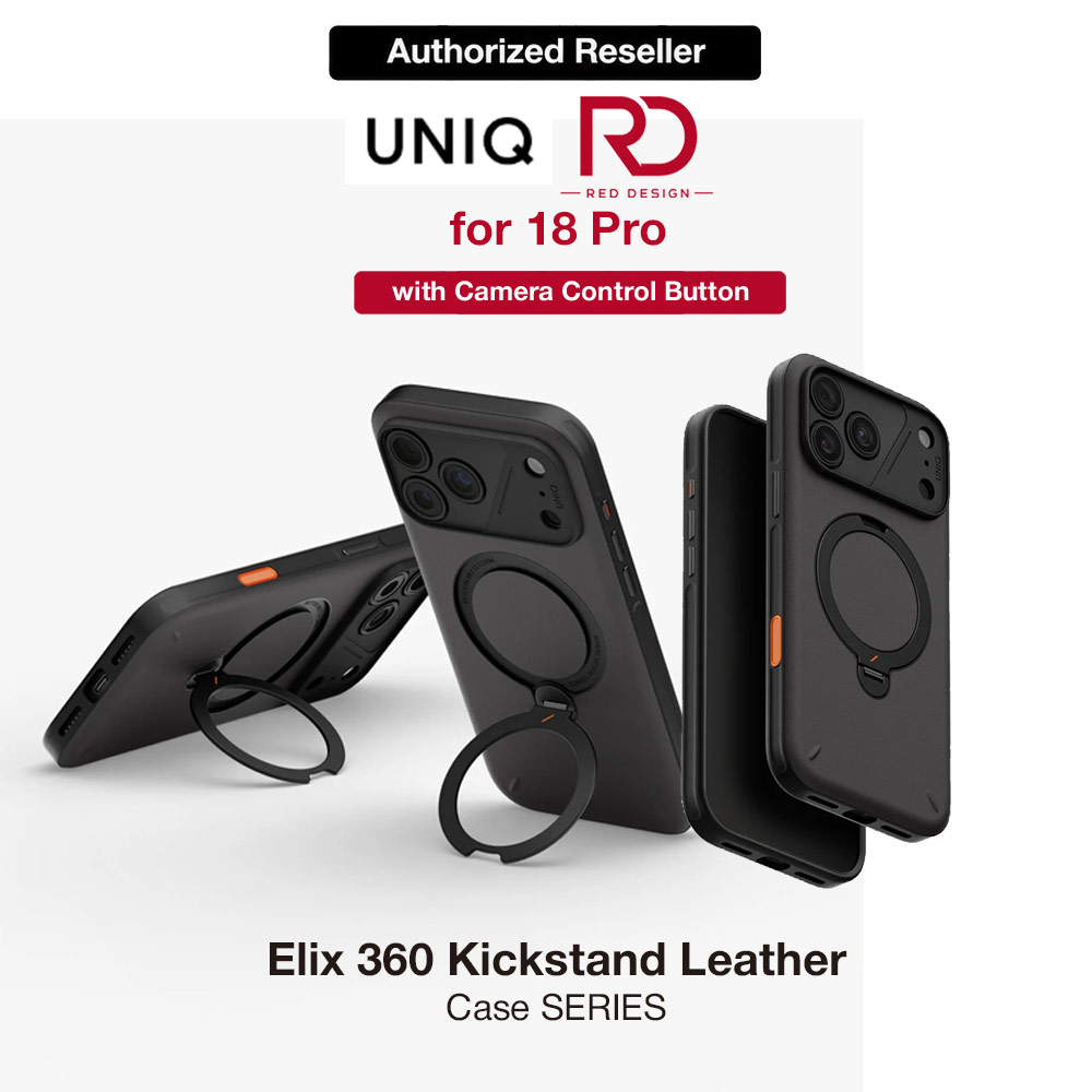 Picture of Uniq Elix 360 Kickstand Leather Drop Protection Magnetic Case with Camera Control Button for iPhone 18 Pro - Charcoal Grey Apple iPhone 18 Pro- Apple iPhone 18 Pro Cases, Apple iPhone 18 Pro Covers, iPad Cases and a wide selection of Apple iPhone 18 Pro Accessories in Malaysia, Sabah, Sarawak and Singapore 