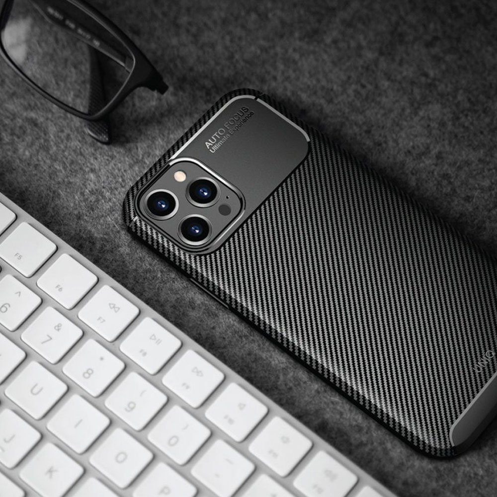 Picture of Apple iPhone 12 6.1 Case | Uniq Hexa Carbon Fiber Texture Flex Soft Drop Protection Case for iPhone 12 iPhone 12 Pro 6.1 (Black)