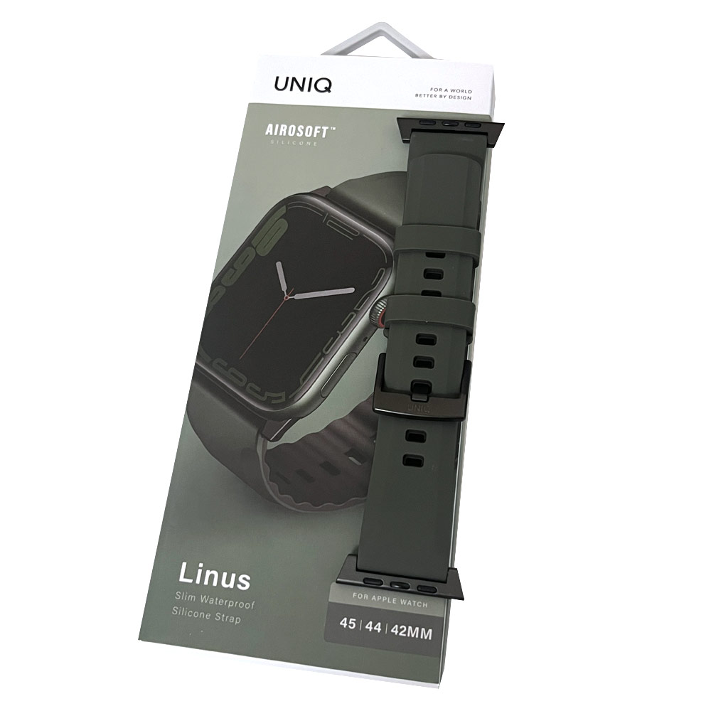 Picture of Apple Watch 42mm  | Uniq Linus Waterproof AiroSoft TM Breathable Silicone Strap Apple Watch 49 Ultra 45mm 44mm 42mm Series 1 2 3 4 5 6 7 SE 8 (Moss Green)