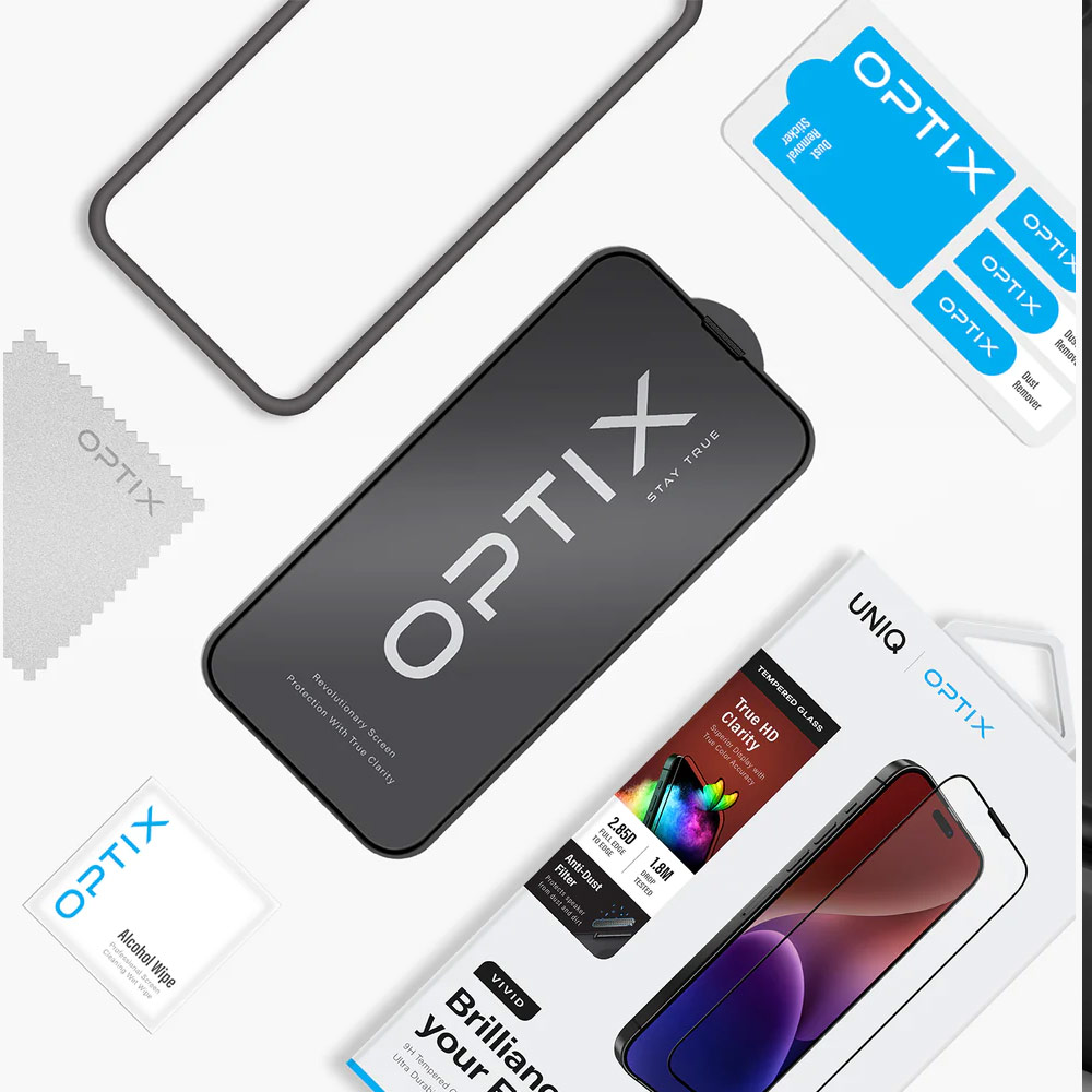 Picture of Apple iPhone 15 6.1 Screen Protector | Uniq Optix Vivid HD Clear 2.85D Tempered Glass Screen Protector with Installation Helper Kit for iPhone 15 6.1 (HD Clear)