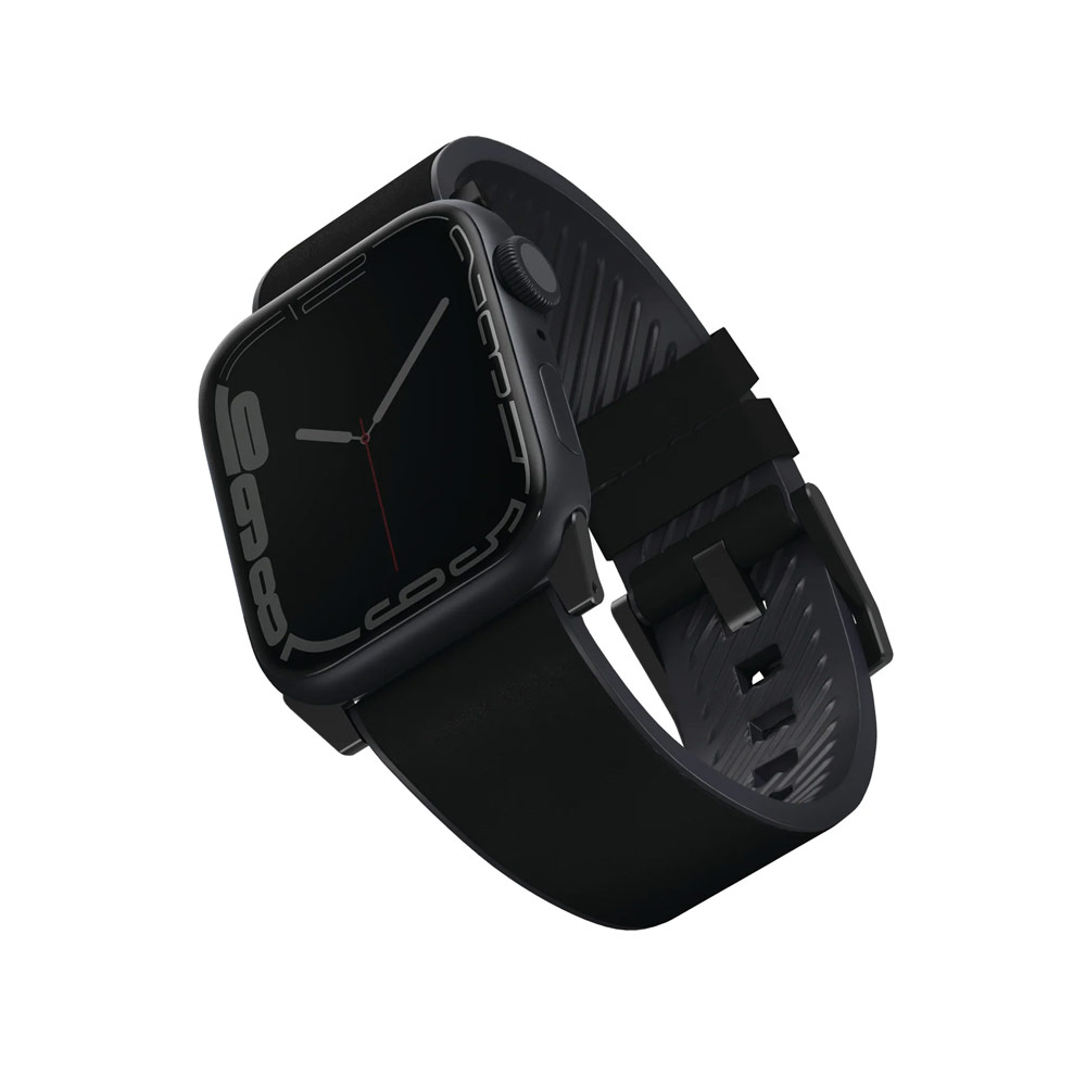 Picture of Apple Watch 42mm  | Uniq Straden Inner Silicone Outer Genuine Leather Strap for Apple Watch 49mm Ultra 45mm 44mm 42mm Series 4 5 6 7 8 SE (Black)