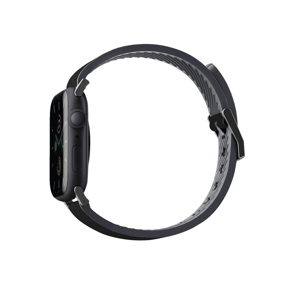 Picture of Apple Watch 42mm  | Uniq Straden Inner Silicone Outer Genuine Leather Strap for Apple Watch 49mm Ultra 45mm 44mm 42mm Series 4 5 6 7 8 SE (Black)