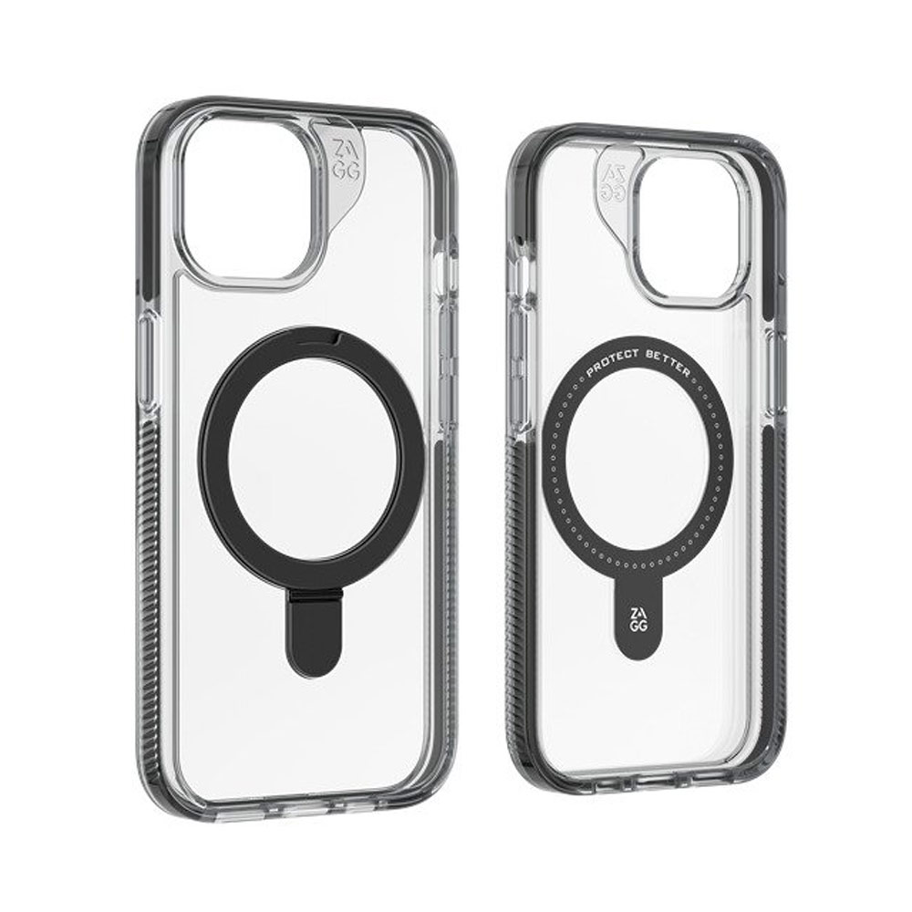 Picture of Apple iPhone 15 6.1 Case | Zagg Santa Cruz Snap Ring Stand Magnetic Drop Protection Case for iPhone 15 6.1 (Black)