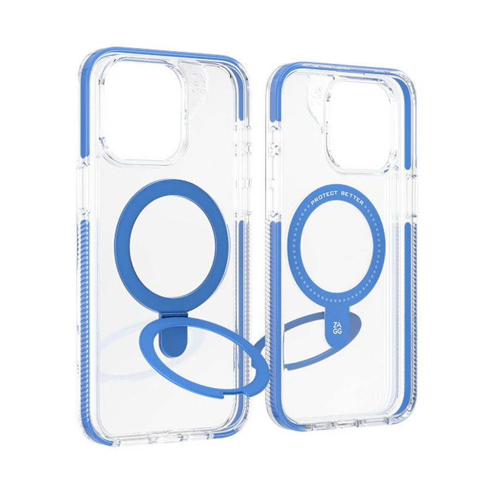 Picture of Apple iPhone 15 Pro Max 6.7 Case | Zagg Santa Cruz Snap Ring Stand Magnetic Drop Protection Case for iPhone 15 Pro Max 6.7 (Blue)