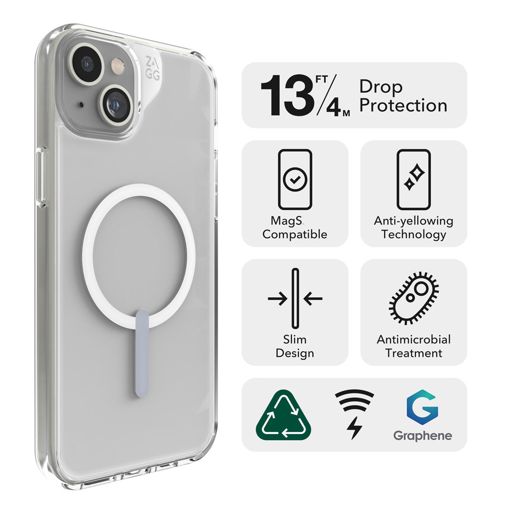 Picture of Apple iPhone 15 6.1 Case | Zagg Crystal Palace Snap Anti Yellow Magnetic Drop Protection Case for iPhone 15 6.1 (Clear)