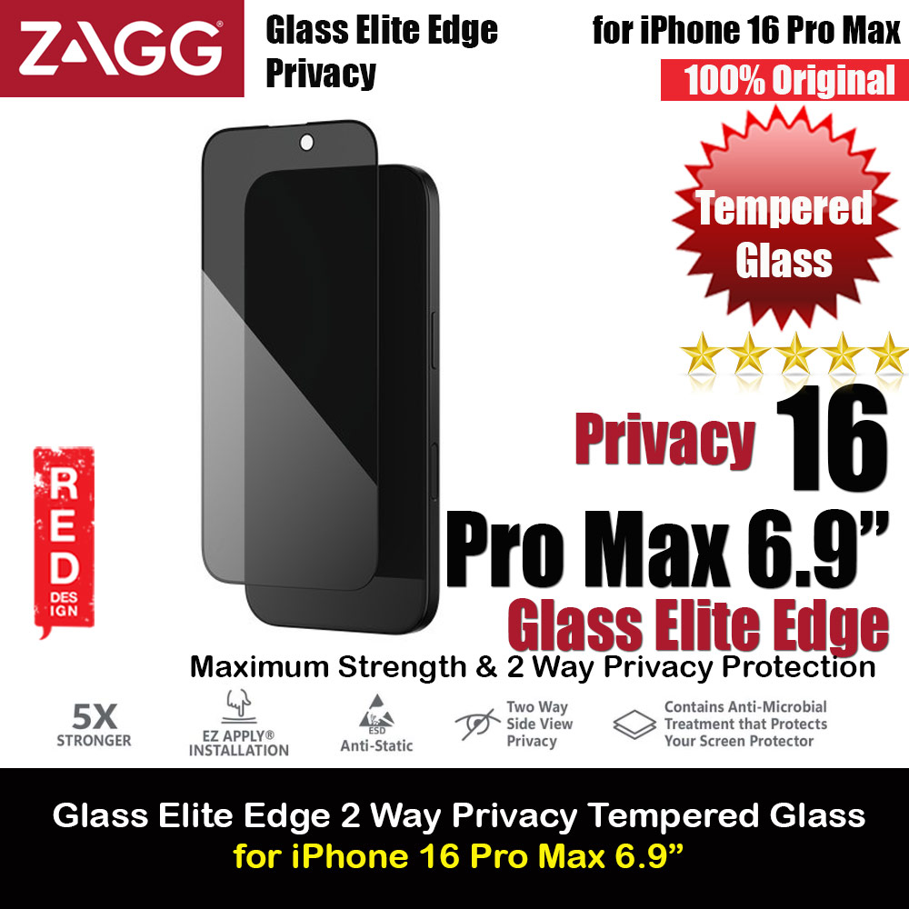 Picture of Zagg Glass Elite Edge 2 Way Privacy Tempered Glass Screen Protector with Easy Installation Tray for iPhone 16 Pro Max 6.9 (Privacy) Apple iPhone 16 Pro Max 6.9- Apple iPhone 16 Pro Max 6.9 Cases, Apple iPhone 16 Pro Max 6.9 Covers, iPad Cases and a wide selection of Apple iPhone 16 Pro Max 6.9 Accessories in Malaysia, Sabah, Sarawak and Singapore 