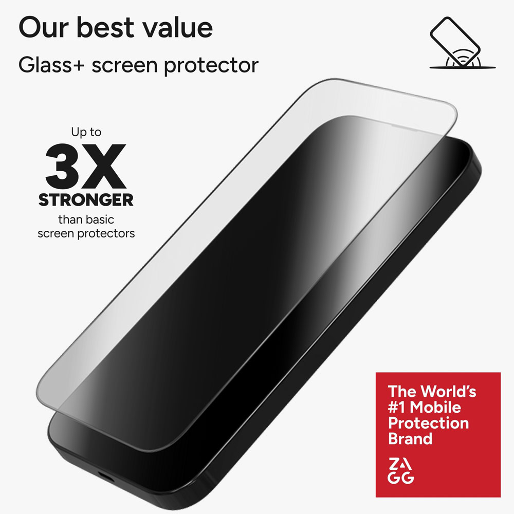 Picture of Apple iPhone 17 Pro Max 6.9 Screen Protector | Zagg Glass Plus Edge Tempered Glass Screen Protector with Easy Installation Tray for iPhone 17 Pro Max 6.9 (Clear)