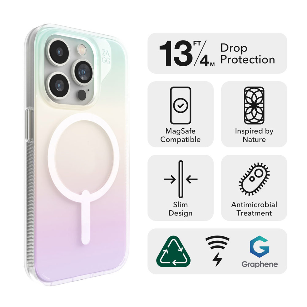 Picture of Apple iPhone 15 Pro Max 6.7 Case | Zagg Milan Snap Magnetic Drop Protection Case for iPhone 15 Pro Max 6.7 (Iridescent)